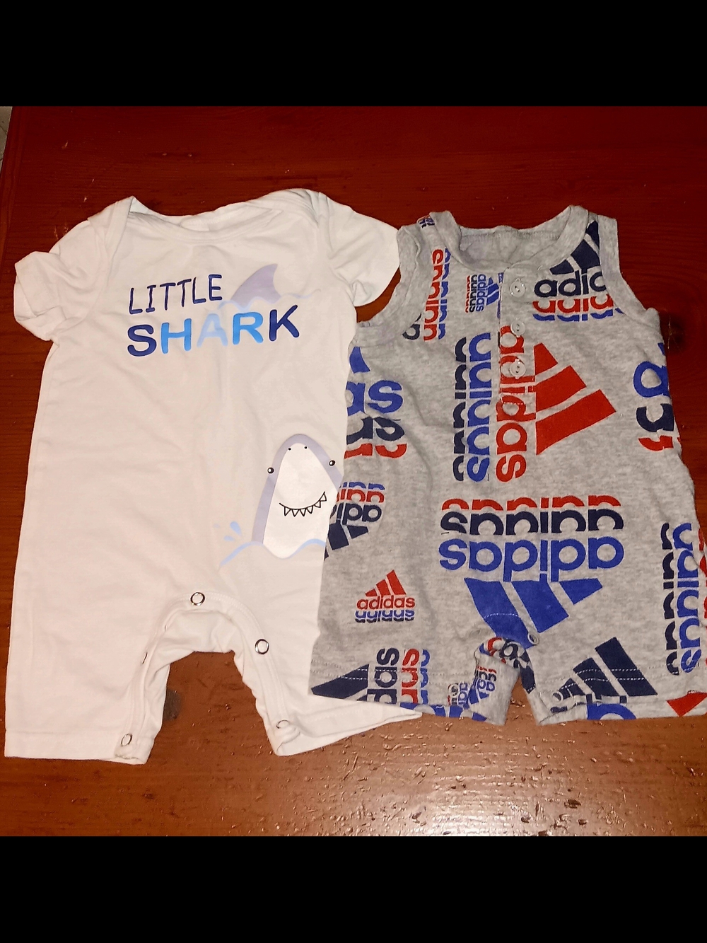 Adidas Gray & White Kids One-Piece Set - Little Shark Graphic
